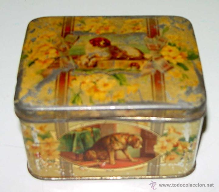 Blechdosen und Kisten: ANTIGUA CAJA DE HOJALATA LITOGRAFIADA CON PERRITOS, A&Ntilde;OS 20 - MIDE 10 X 8 X 6 CMS. TAL COM O SE VE E