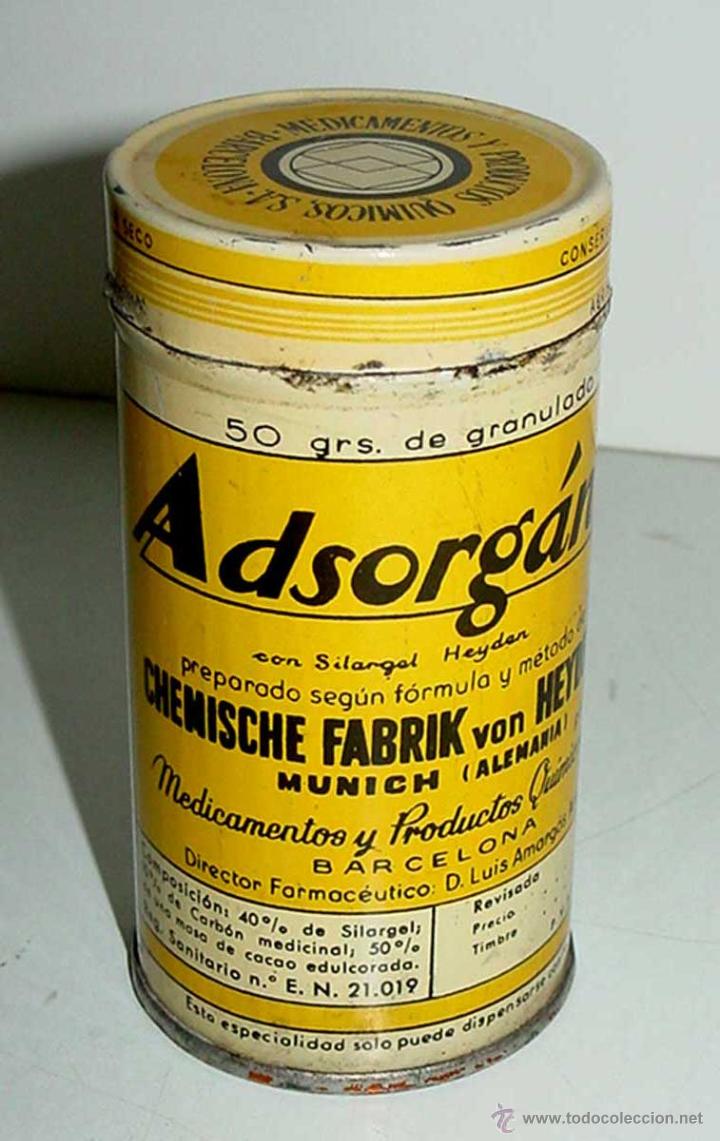 Bo&icirc;tes et petites bo&icirc;tes m&eacute;talliques: ANTIGUA CAJA DE HOJALATA CON PUBLICIDAD DE FABRICA DE PRODUCTOS QUIMICOS VON HEYDEN, S.A. ADSORGAN -