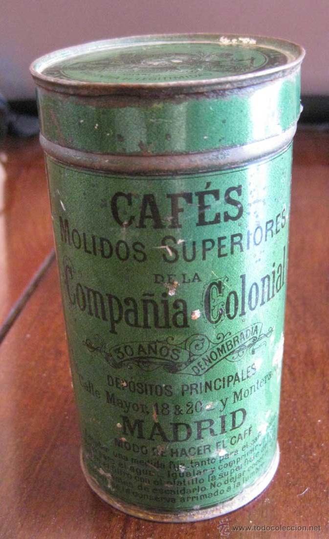 Caixas e caixinhas met&aacute;licas: ANTIGUA CAJA DE HOJALATA CON PUBLICIDAD  DE CAFES MOLIDOS SUPERIORES DE LA COMPA&Ntilde;IA COLONIAL - MADRI