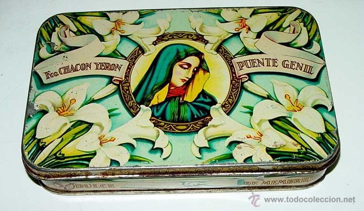 Bo&icirc;tes et petites bo&icirc;tes m&eacute;talliques: ANTIGUA CAJA DE HOJALATA LITOGRAFIADA CON PUBLICIDAD DE DULCE DE MEMBRILLO, FRANCISCO CHACON YERON D