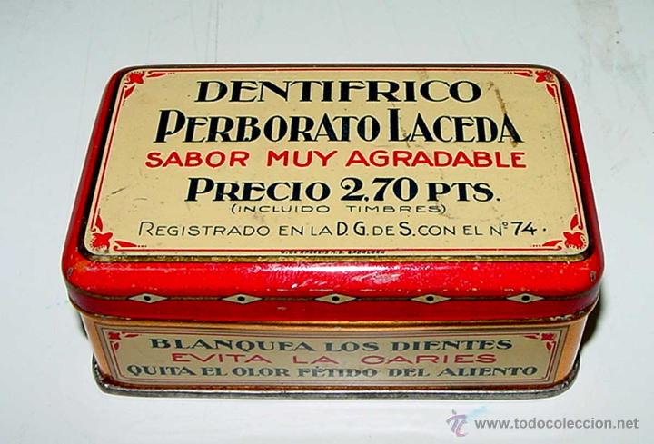 Blechdosen und Kisten: ANTIGUA CAJA DE HOJALATA LITOGRAFIADA CON  PUBLICIDAD DE FARMACIA, DENTIFRICO, PERBORATO LACDA,  DE