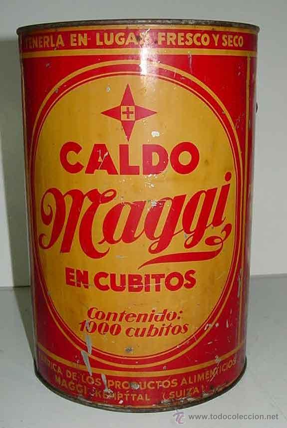 Blechdosen und Kisten: ANTIGUA CAJA DE HOJALATA LITOGRAFIADA CON PUBLICIDAD DE CALDO MAGGI - CONTIENE 1000 CUBITOS - GRAN T