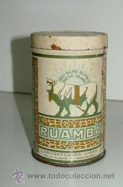 Blechdosen und Kisten: ANTIGUA CAJA DE HOJALATA LITOGRAFIADA CON PUBLICIDAD DE RUAMBA, ALIMENTO PARA NI&Ntilde;OS - FARMACIA - lab