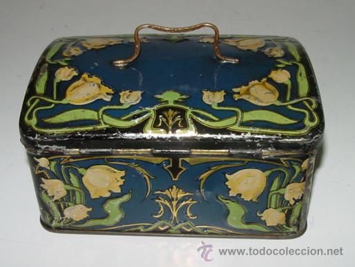 Blechdosen und Kisten: ANTIGUO CABAS CAJA DE HOJALATA LITOGRAFIADA MODERNISTA CON PUBLICIDAD DE EL DROMEDARIO (SANTANDER) C