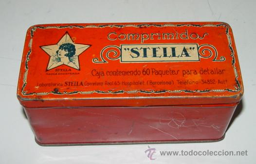 Blechdosen und Kisten: ANTIGUA CAJA DE HOJALATA LITOGRAFIADA CON PUBLICIDAD DE FARMACIA COMPRIMIDOS STELLA, MIDE 15 X 6,8 X