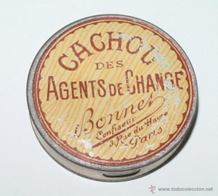 Caixas e caixinhas met&aacute;licas: ANTIGUA CAJA DE HOJALATA LITOGRAFIADA CON PUBLICIDAD DE CACHOU DES AGENTS DE CHANGE - PARIS - MIDE 4