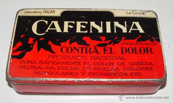 Caixas e caixinhas met&aacute;licas: ANTIGUA CAJA DE HOJALATA LITOGRAFIADA DE FARMACIA - LABORATORIO ORZAN, LA CORU&Ntilde;A - CAFENINA DE 19,5