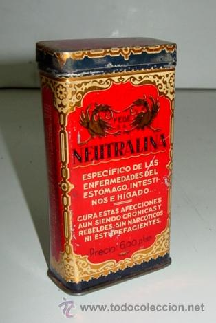 Caixas e caixinhas met&aacute;licas: ANTIGUA CAJA DE HOJALATA LITOGRAFIADA DE NEUTRALINA - FARMACIA, LABORATORIOS FEDE - MIDE 13 X 6,5 X