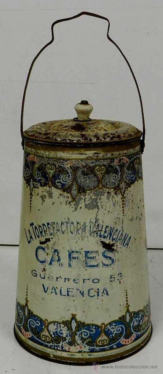 Caixas e caixinhas met&aacute;licas: ANTIGUA CAJA DE HOJALATA LITOGRAFIADA CON PUBLICIDAD DE  LA TORREFACTORA VALENCIANA, CAFES, GUERRERO