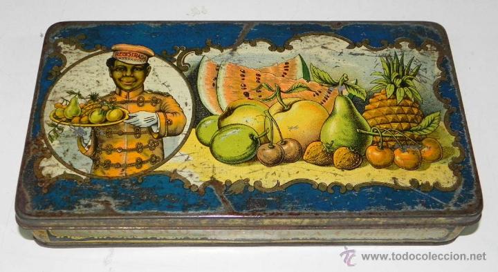 Bo&icirc;tes et petites bo&icirc;tes m&eacute;talliques: ANTIGUA CAJA METALICA DE FRUTAS CRISTALIZADAS, FRANCISCO MORENO S.A. , CALAHORRA, FRUTAS CRISTALIZAD