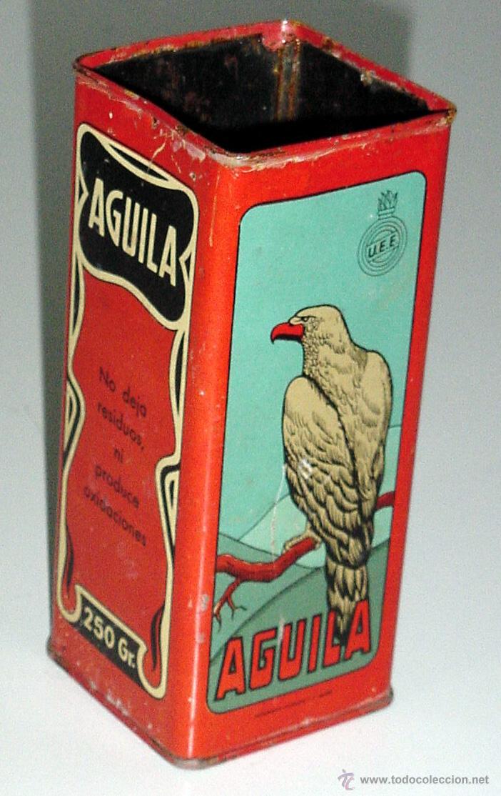 Bo&icirc;tes et petites bo&icirc;tes m&eacute;talliques: ANTIGUA CAJA DE HOJALATA LITOGRAFIADA CON PUBLICIDAD DE POLVORA DE CAZA AGUILA, UNION ESPA&Ntilde;OLA DE EX