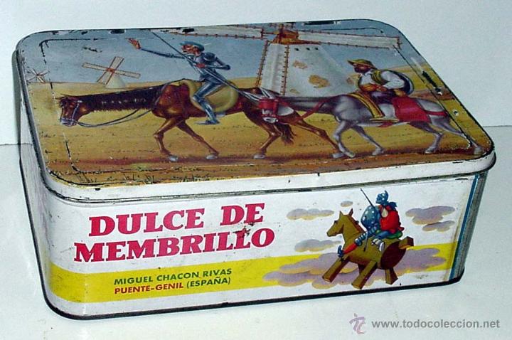Caixas e caixinhas met&aacute;licas: ANTIGUA CAJA DE HOJALATA LITOGRAFIADA CON PUBLICIDAD DE DULCE DE MEMBRILLO, ILUSTRACION DE DON QUIJO