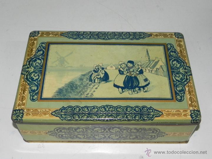 Caixas e caixinhas met&aacute;licas: ANTIGUA CAJA DE HOJALATA LITOGRAFIADA CON NI&Ntilde;OS HOLANDESES - HIJOS DE G. BERTRAN, BARCELONA - MIDE 2