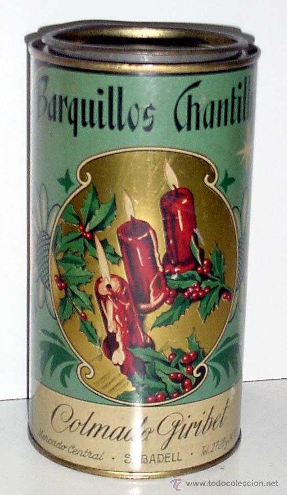 Caixas e caixinhas met&aacute;licas: ANTIGUA CAJA DE HOJALATA LITOGRAFIADA CON PUBLICIDAD DE BARQUILLOS CHANTILLY, COLMADO GIRIBET, SABAD