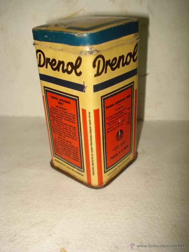 Cajas y cajitas met&aacute;licas: Antigua Caja en Hojalata Litografiada DRENOL de ABELL&Oacute; . A&ntilde;o 1940s.