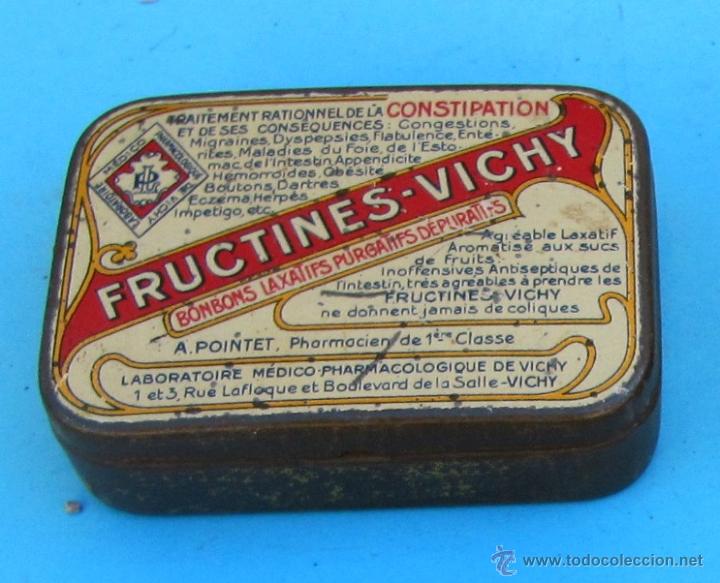 Cajas y cajitas met&aacute;licas: CAJA METALICA FRUCTINES VICHY. BONBONS LAXANTIFS PURGATIFS