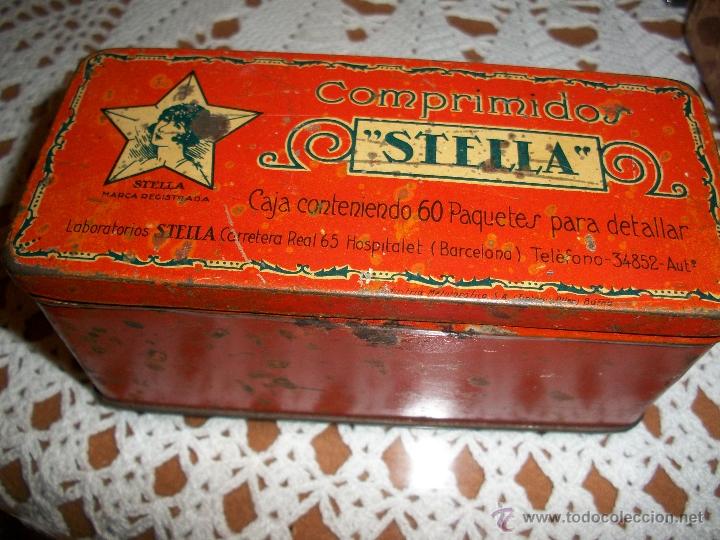 Cajas y cajitas met&aacute;licas: caja de hojalata comprimidos stella,laboratorios stella hospitalet barcelona
