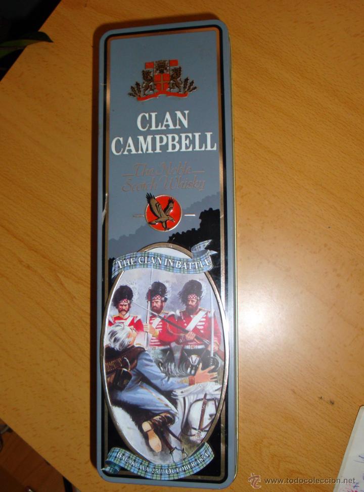 Cajas y cajitas met&aacute;licas: Caja lata met&aacute;lica botella wisky Clan Campbell
