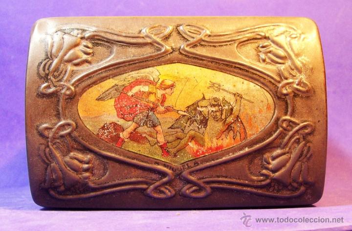 Cajas y cajitas met&aacute;licas: CAJA MODERNISTA METALICA LUCHA SAN MIGUEL ARCANGEL Y DEMONIO TE HORNIMANS DIABLO SATAN SATANAS