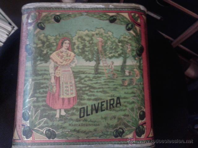 Cajas y cajitas met&aacute;licas: Caja de lata publicidad Oliveira Aceituna negra de Portugal. Ripe Olives in Brine. Lisboa.
