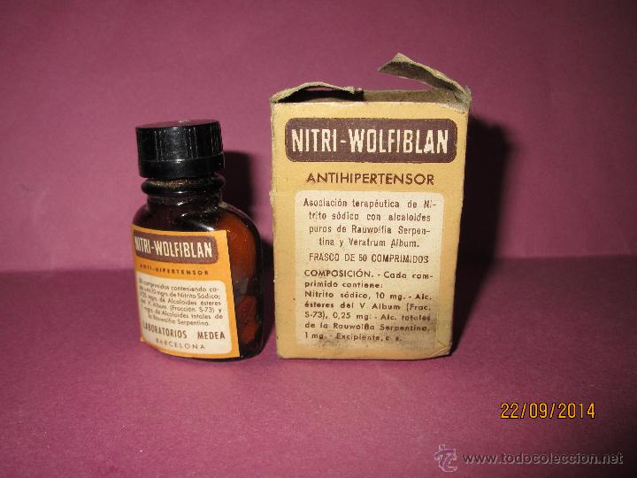 Boxes and metal boxes: Antiguo Frasco de Cristal de Medicina * NITRI-WOLFIBLAN * de MEDEA - A&ntilde;o 1930-40s.