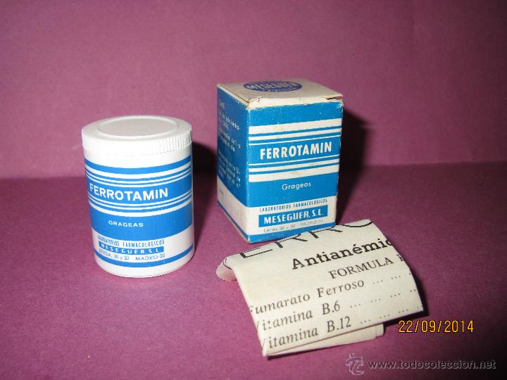 Boxes and metal boxes: Antiguo Frasco de Medicina * FERROTAM&Iacute;N * de MESEGUER - A&ntilde;o 1960s.