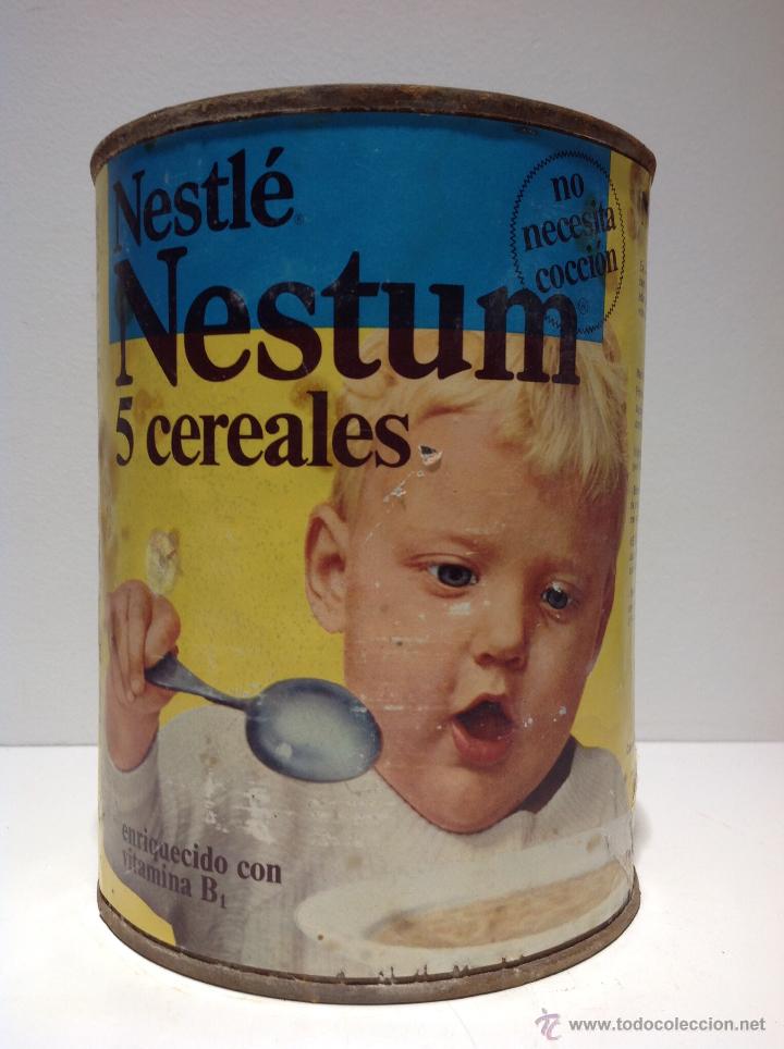 Caixas e caixinhas met&aacute;licas: BOTE LECHE *NESTUM* 5 CEREALES* 250GR.ENRIQUECIDO CON VITAMINA B1,PRECIO 29 PTAS.NESTL&Eacute;, A&Ntilde;OS 60-70