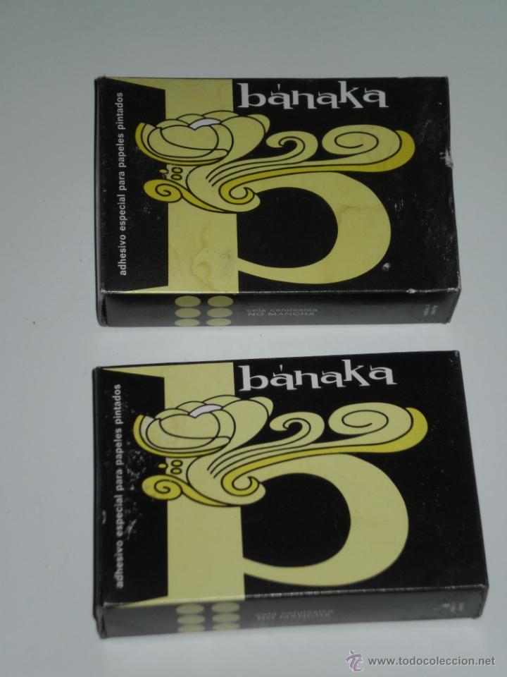 Bo&icirc;tes et petites bo&icirc;tes m&eacute;talliques: 2 CAJAS DE COLA CELULOSICA BANAKA , 125 GRS . CON SU CONTENIDO ORIGEN . MADE IN SPAIN, A&Ntilde;OS 70 .