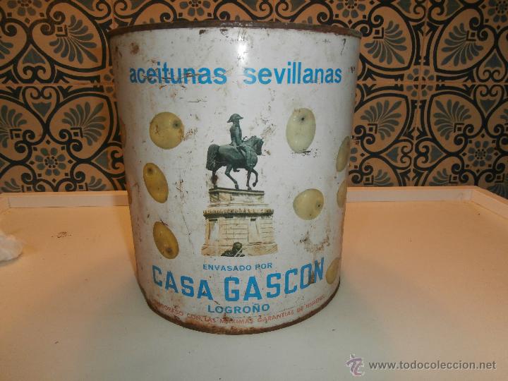 Cajas y cajitas met&aacute;licas: lata grande de aceitunas sevillanas casa gascon -logro&ntilde;o