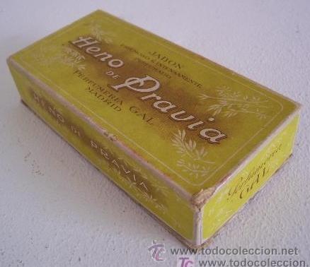 Cajas y cajitas met&aacute;licas: caja de carton de jabon, heno de pravia, perfumeria gal, madrid (13x6,5x2,5cm aprox)