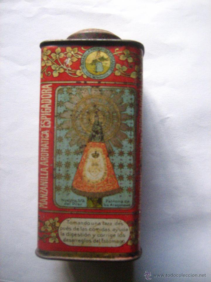 Cajas y cajitas met&aacute;licas: CAJA DE LATA DE MANZANILLA - LA ESPIGADORA - VIRGEN DEL PILAR