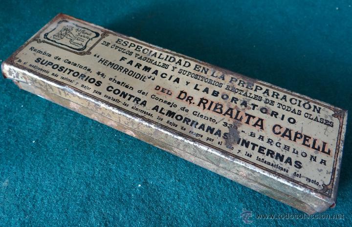 Bo&icirc;tes et petites bo&icirc;tes m&eacute;talliques: HEMORROIDIL. DR. RIBALTA CAPELL. 1910 - LATA SERIGRAFIADA TINTOR&Eacute; Y OLLER