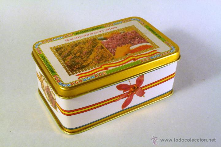 Casse e cassette metalliche: Caja de metal. Con imagen de las plantas y flores del azafran 12x8 cm
