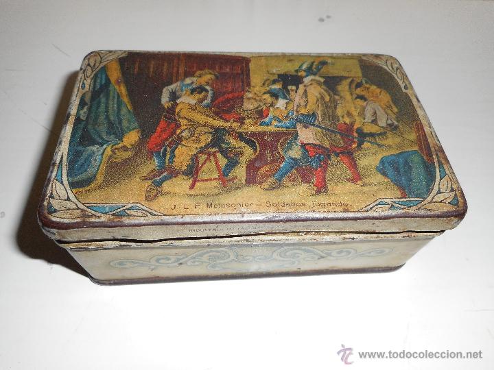 Cajas y cajitas met&aacute;licas: Cajita met&aacute;lica litografiada. Meissioner.Soldados jugando.Industria metalgr&aacute;fica.