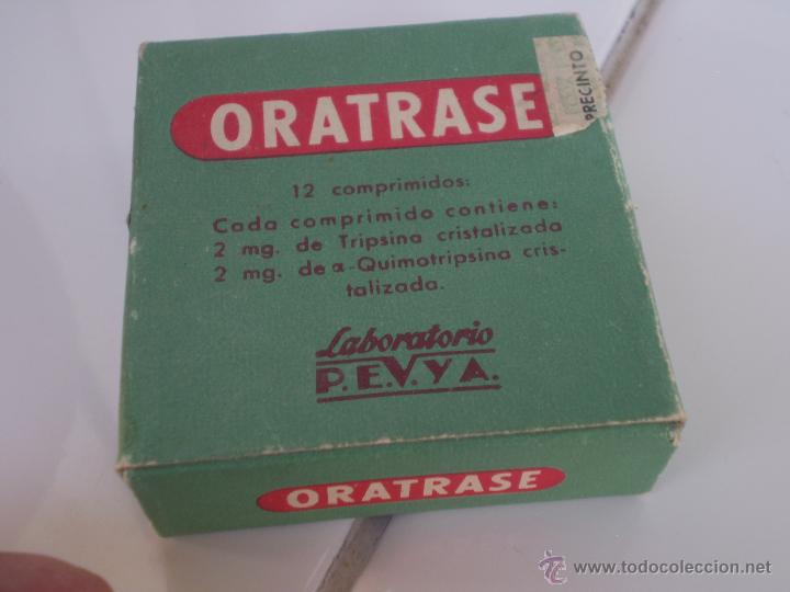 Cajas y cajitas met&aacute;licas: ANTIGUA CAJA VACIA ORATRASE. COMPRIMIDOS. LABORATORIO PEVYA. BARCELONA. INSTRUCCIONES.