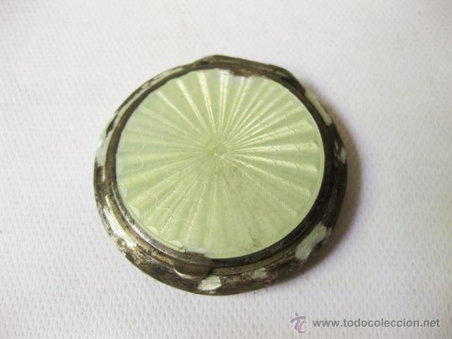 Cajas y cajitas met&aacute;licas: POLVERA ANTIGUA DE PLATA Y ESMALTE CON ESPEJO INTERIOR - Foto 1
