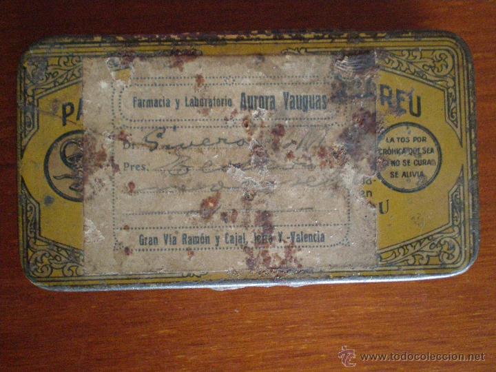 Casse e cassette metalliche: CAJA PASTILLAS DOCTOR ANDREU. ETIQUETA FARMACIA Y LABORATORIO AURORA YAUGUAS. VALENCIA. CAJITA