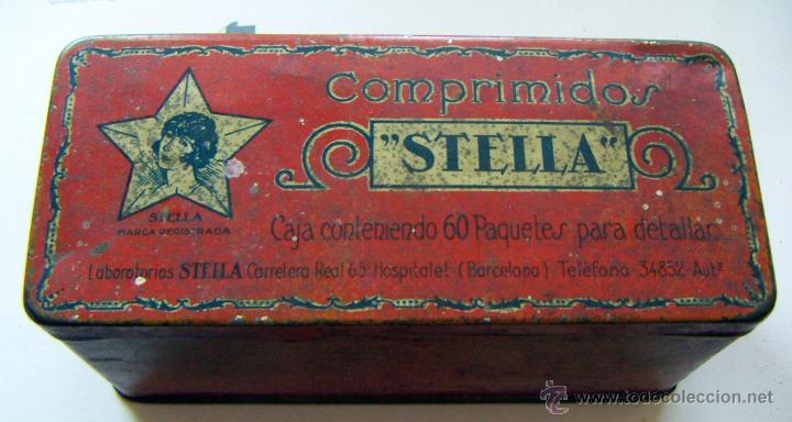 Cajas y cajitas met&aacute;licas: caja de hojalata comprimidos stella,laboratorios stella hospitalet Barcelona