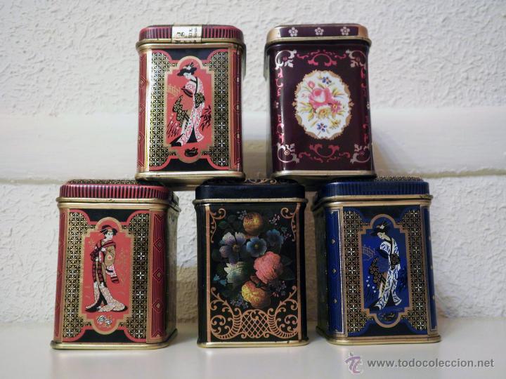 Cajas y cajitas met&aacute;licas: Lote 5 cajitas antiguas de t&eacute; - Foto 2