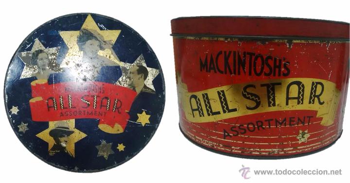 Cajas y cajitas metálicas: ANTIGUA CAJA METAL LITOGRAFIADA PUBLICIDAD ALL STAR CINE -JOHN MACKINTOSH & SONS ENGLAND- Ca.1920-30