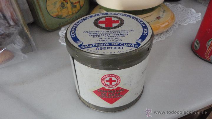 Cajas y cajitas met&aacute;licas: ANTIGUA LATA COMPRESAS GASA ESTERILIZADAS.FARMACEUTICA RIOJANA.LOGRO&Ntilde;O.