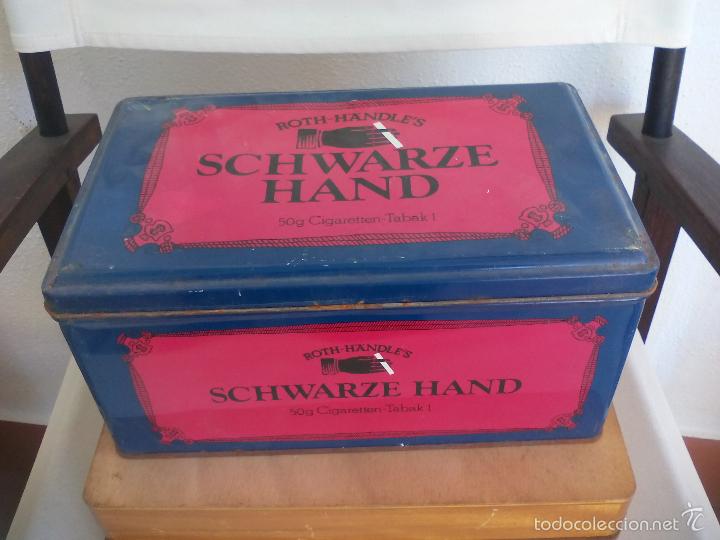 Cajas y cajitas met&aacute;licas: Antigua caja met&aacute;lica cigarrillos tabaco Schwarze Hand. Roth H&auml;ndle s Cigaretten Tabak.Tobaccco tin