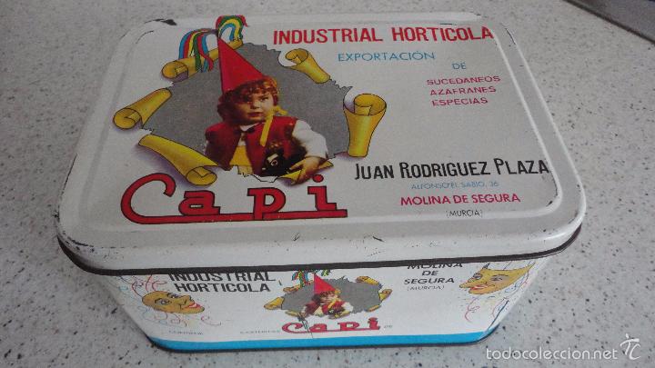 Cajas y cajitas met&aacute;licas: ANTIGUA LATA ESPECIAS CAPI.INDUSTRIAL HORTICOLA.JUAN ROGRIGUEZ PLAZA.LOLINA DE SEGURA.MURCIA.A&Ntilde;OS 60