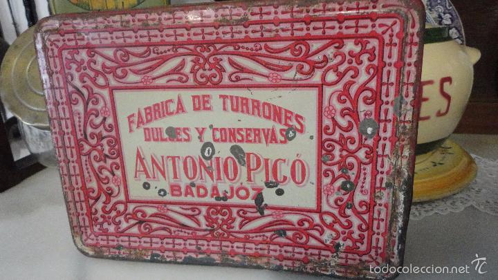 Cajas y cajitas met&aacute;licas: ANTIGUA LATA ANTONIO PICO.FABRICA DE TURRONES Y CONSERVAS.BADAJOZ.A&Ntilde;OS 30?