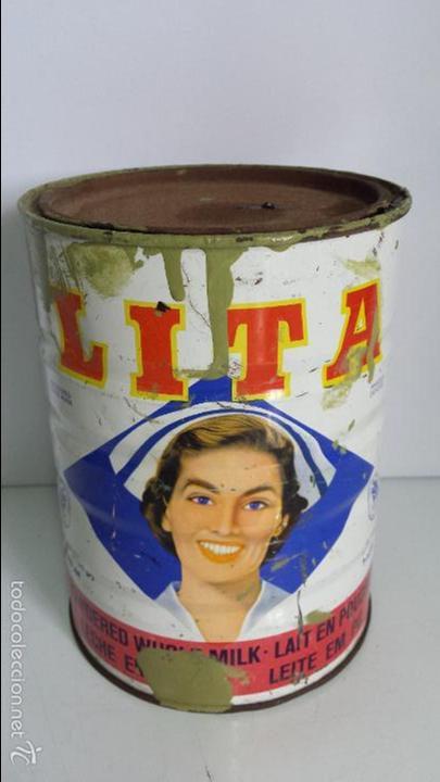 Cajas y cajitas met&aacute;licas: ANTIGUA LATA CON TAPA DE LECHE EN POLVO LITA FABRICADA EN HOLANDA