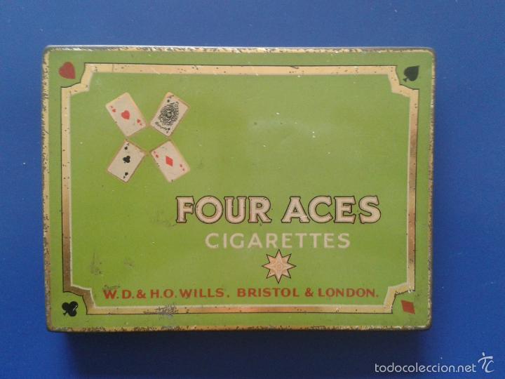 Cajas y cajitas met&aacute;licas: ANTIGUA CAJA METALICA DE TABACO - FOUR ASES CIGARETTES WILLS , BRISTOL Y LONDON