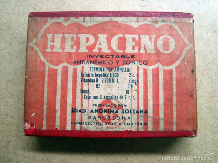 Blechdosen und Kisten: Antigua caja de carton medicamento Hepaceno, sello farmacia delclos Tarragona