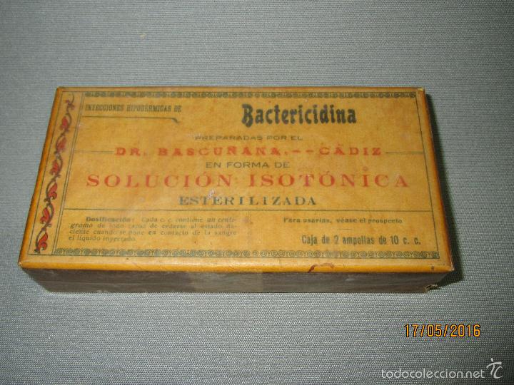 Cajas y cajitas met&aacute;licas: Antigua Caja de Inyecciones  * BACTERICIDINA* de Laboratorio Dr. BASCU&Ntilde;ANA de C&aacute;diz - A&ntilde;o 1950s.