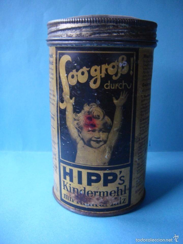 Blechdosen und Kisten: Antiguo bote de leche infantil. Hipp&acute;s. Lata de metal con tapa de alimento beb&eacute;. Hipps. Alemania.