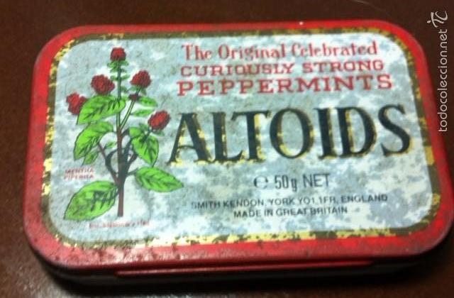 Casse e cassette metalliche: CAJA MET&Aacute;LICA ALTOIDS THE ORIGINAL CELEBRATED CURIOUSLY STRONG PEPPERMINTS A&Ntilde;OS 90
